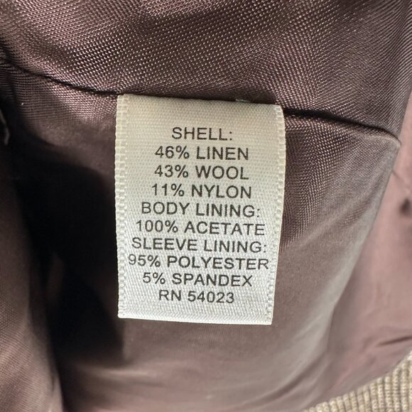 Banana Republic Houndstooth Blazer Jacket 8 Linen Wool Button Down Brown Tan - Picture 7 of 7